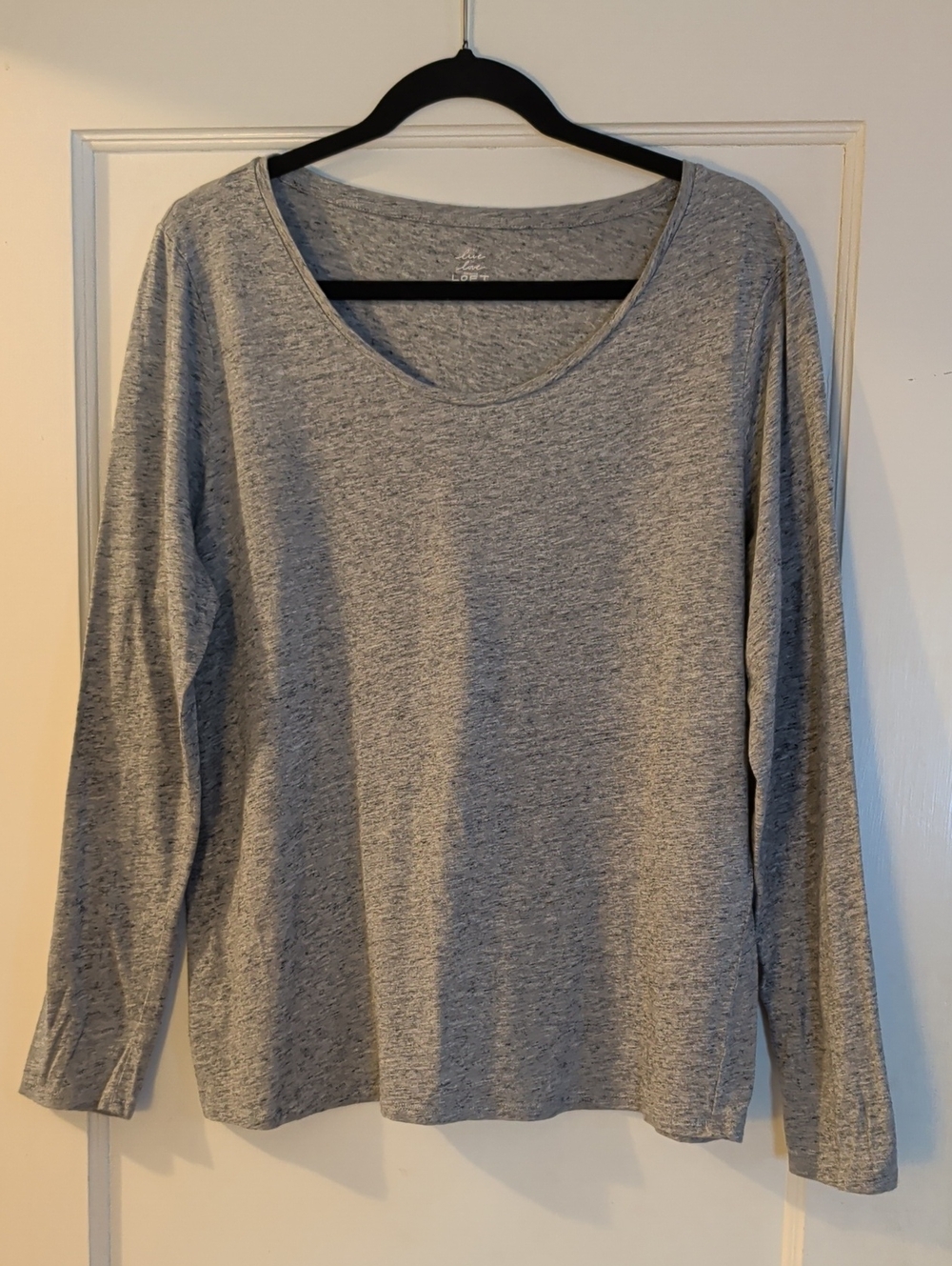 LOFT Heather Gray Scoop Neck Long Sleeve Top, Sz XL